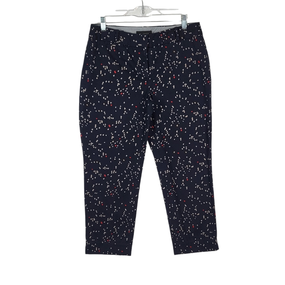 Talbots signature straight leg cropped pants sz 6 navy bird print women's preppy
